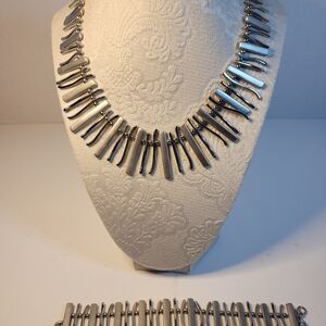 Source Unknown Silver Bar Fringe Necklace - Shiny Silver